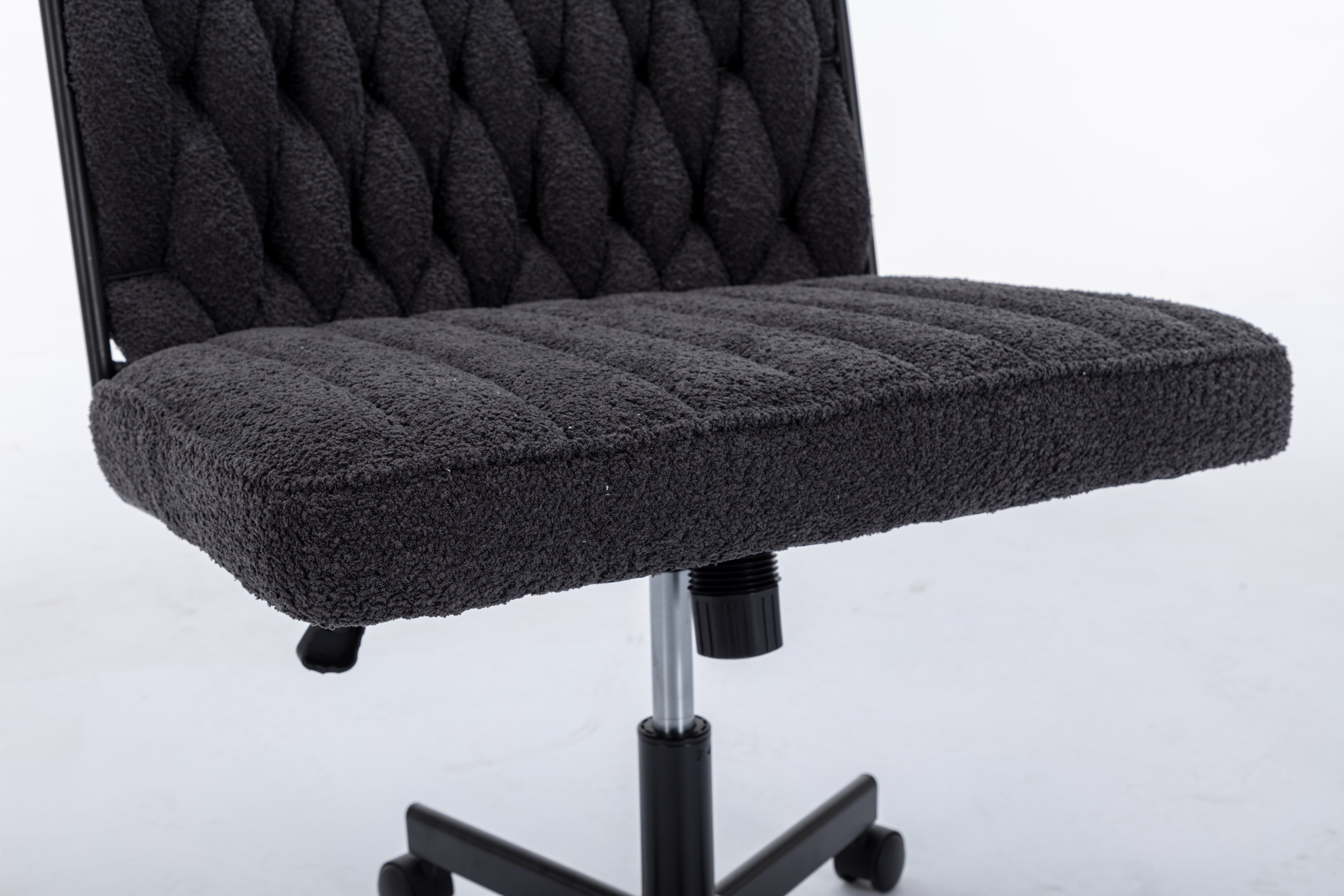 Criss Cross Legged Office Desk Chair With Wheels, Modern Armless Desk Chair With Wide Seat, Home Office Chairs For Work, Meditation, Vanity,White_voghion.com